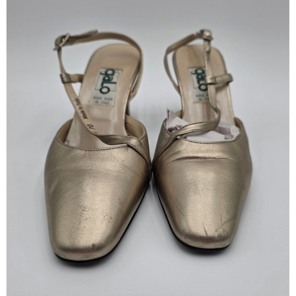 Galo Italy Metallic Champagne Gold Leather Slingback Block Heels Sz 36.5, 6.5 US - Picture 9 of 11
